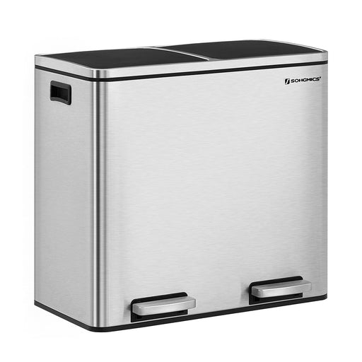 SONGMICS Silver Dual Trash Can with Lid & Handles - Top Restaurant Supplies