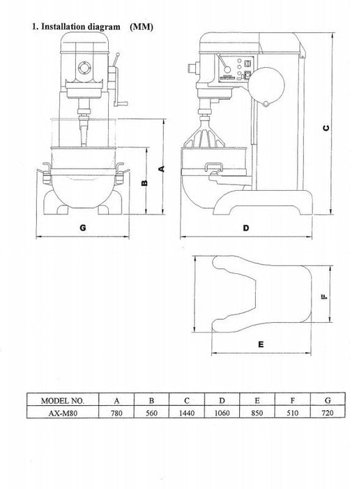 Axis AX-M80 80 Quart Mixer - Top Restaurant Supplies